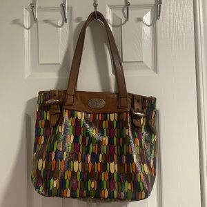Fossil Key  Geometric Multicolor Handbag Tote Bag.